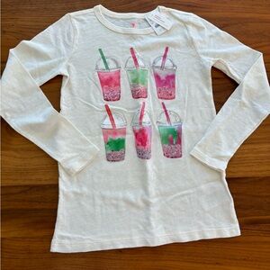 NWT New with tags Crewcuts bubble tea drink long sleeve tee size 8-9 beige JCrew